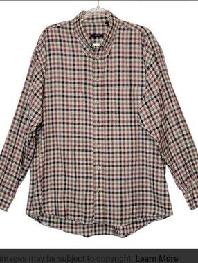 Vintage 80s Burberry USA Men's XL Plaid Check Navy Blue Button Down Shirt Sz XL